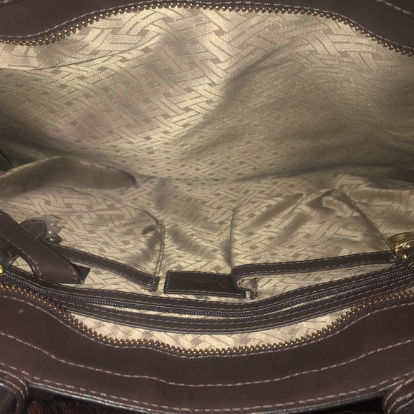 COLE HAAN-BEAUTIFUL BROWN LEATHER WEAVED LG TOTE! - Picture 7 of 10